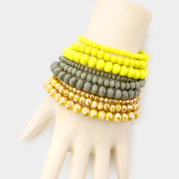 Yellow Beaded 9 Piece Stacked Stretch Bracelets Statement Jewelry Accessories - Picture 2 of 2